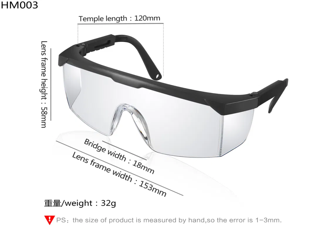 Ce En166 &amp; ANSI Z87.1+ PC Material Anti-Scratch Adjustable Legs Eyeglasses Eyewear Protective UV Safety Glasses Goggles